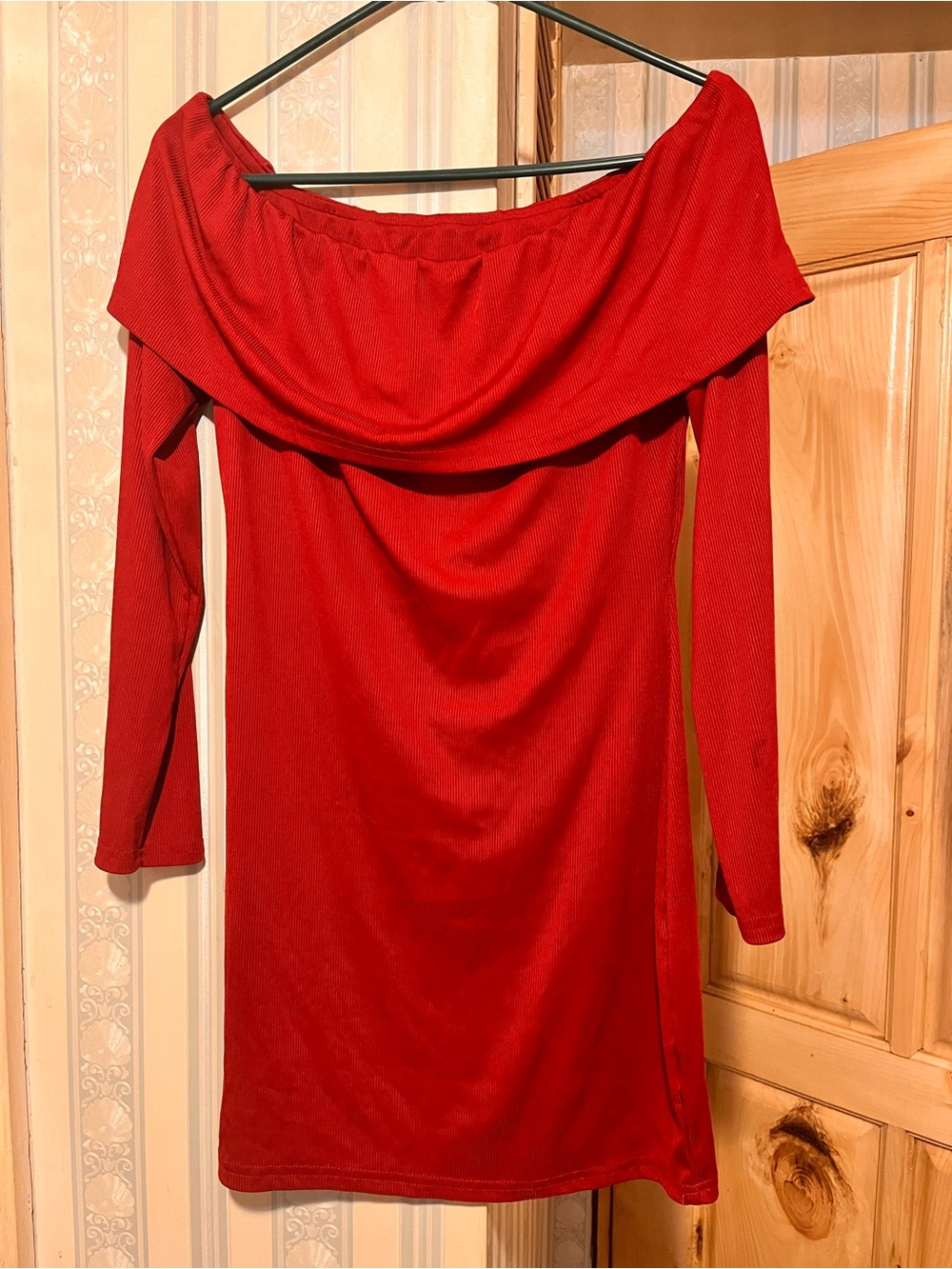 ROMWE Off-Shoulder Ribbed Mini Dress in Red - Picture 3 of 4